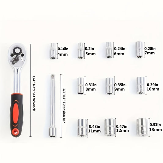 PowerFix 12 — Set de 12 Llaves de Vaso Intercambiables (1/4")