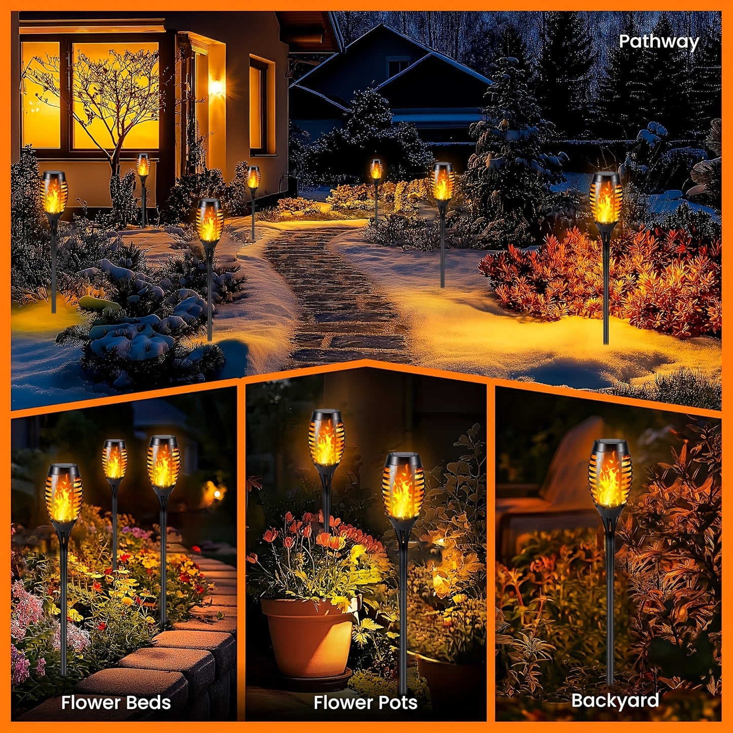 FlamaSolar YP — Set of 8 Solar LED Torches with Flame Effect for Garden and Patio