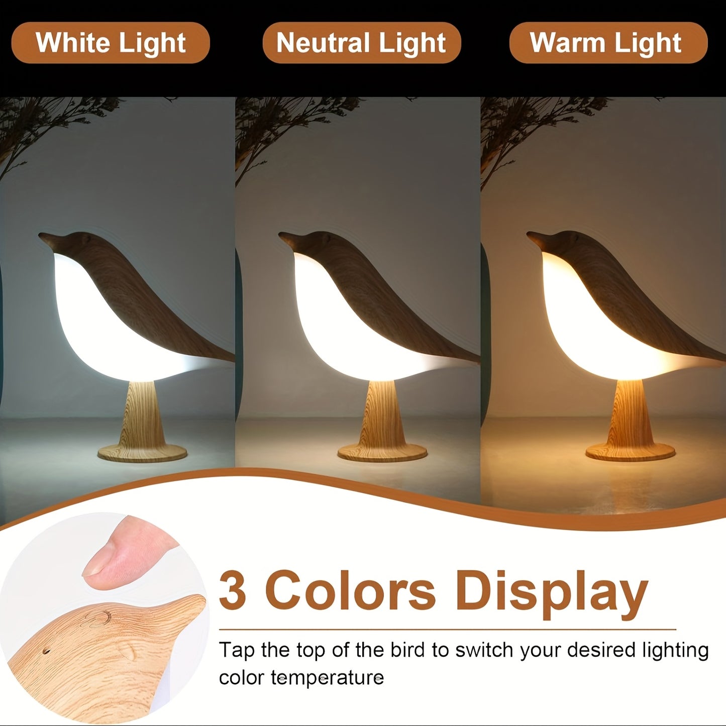 BirdGlow RV — Bird-Shaped Desk Lamp with Touch Control (Rechargeable, Dimmable, 3 LED Light Tones)