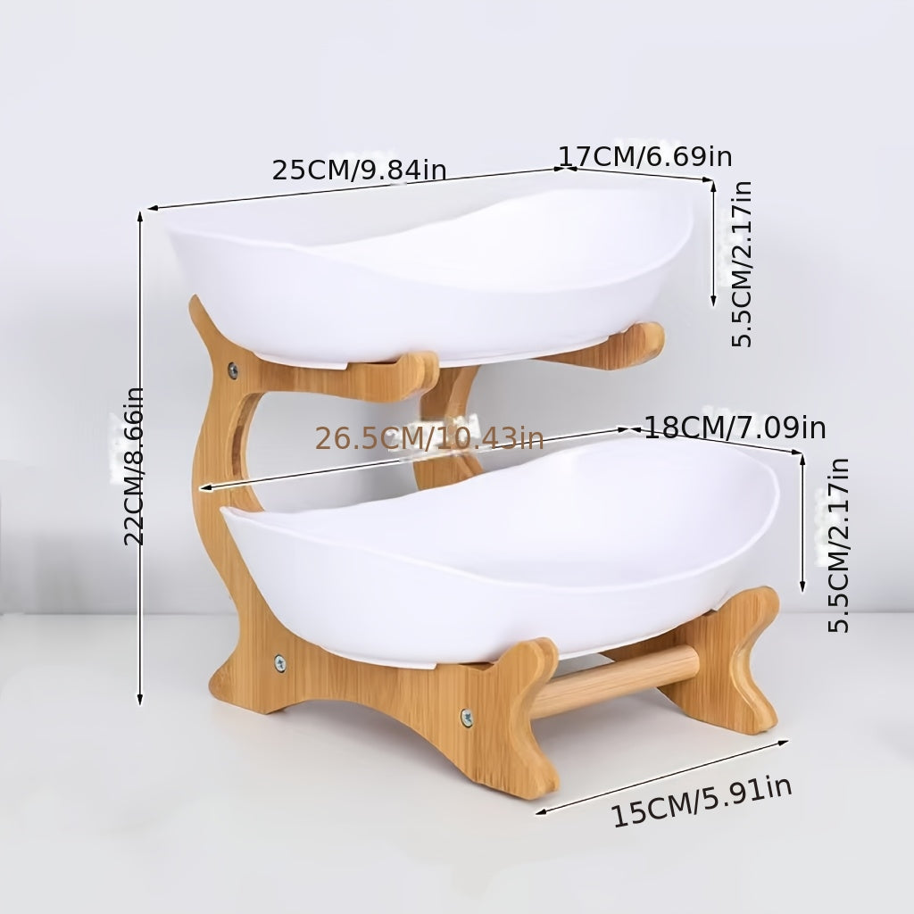 Frutéa ER — Canasta de 2/3 Niveles para Frutas y Verduras con Patas de Madera (Forma Ovalada, Material PC Resistente)