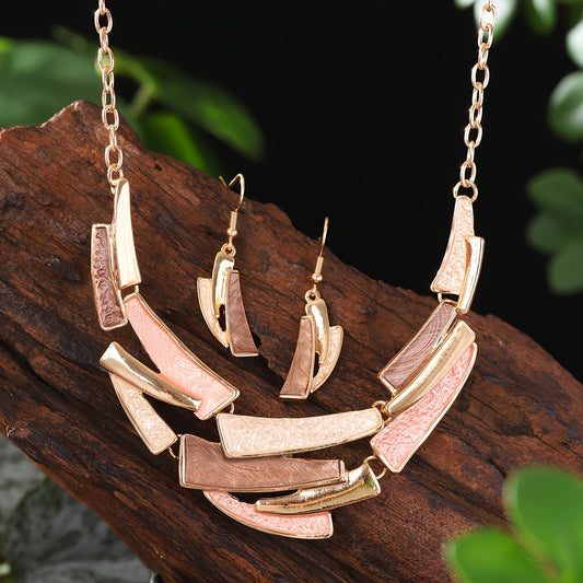 BohoVínculo CRING COCO — Set de Collar y Aros con Eslabones Geométricos (Estilo Vintage Bohemio)