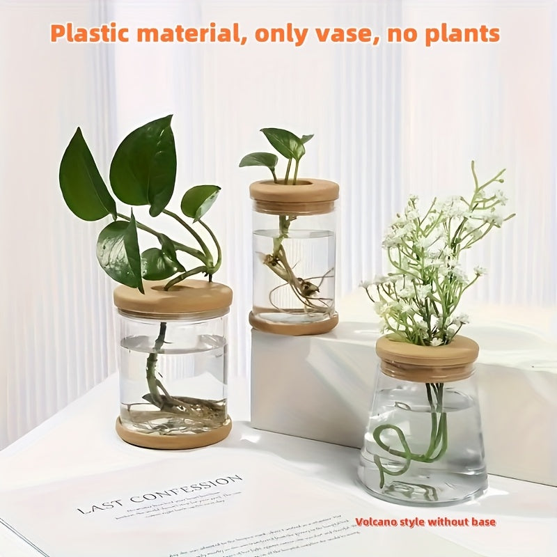 3pcs Hydroponic Plant Vases - Soilless Growing Pots with Lids, Durable ABS Plastic Indoor/Outdoor Planter for Herbs, Succulents, Small Plants, Bohemian Style Garden & Home Decor, Flower Pots