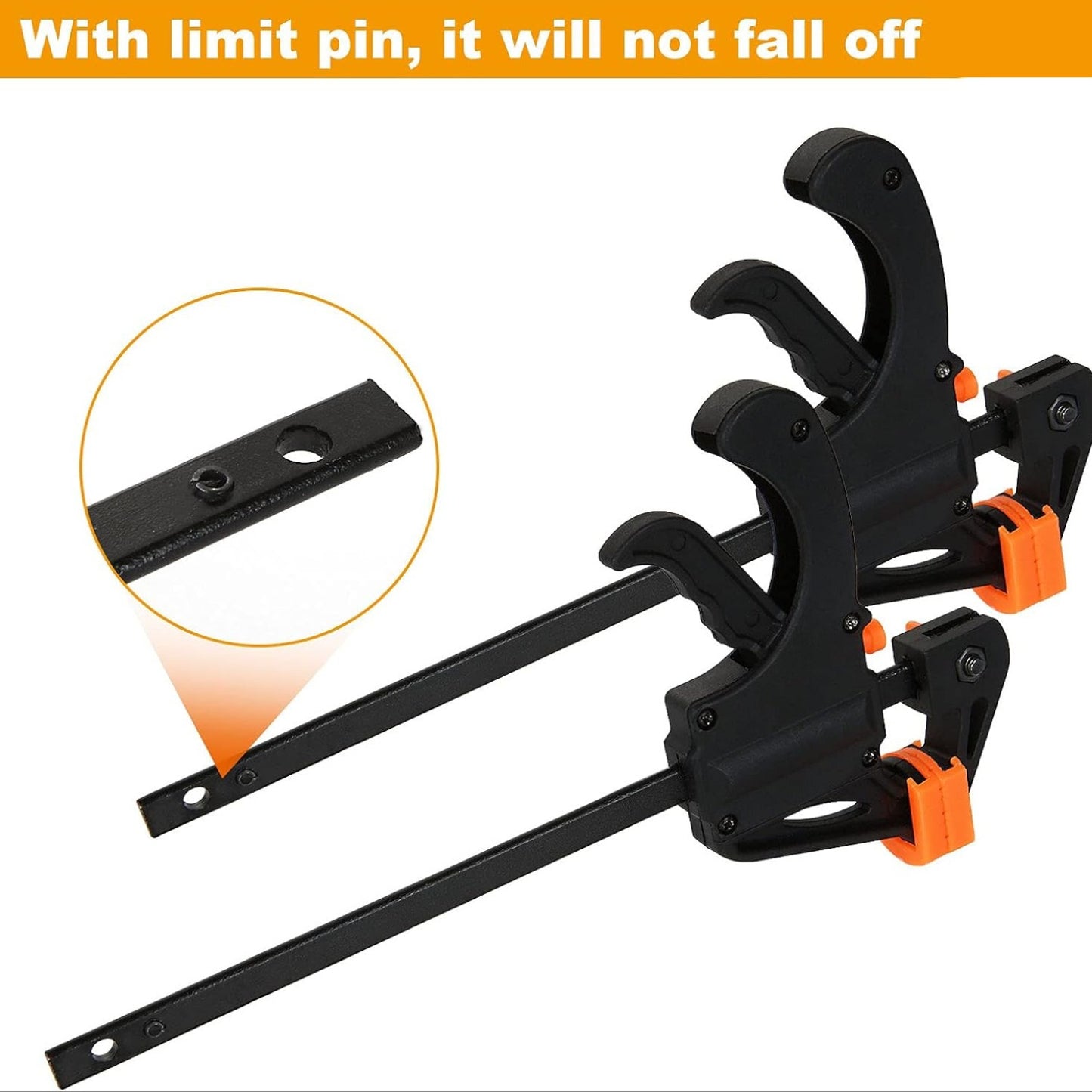 GripFast KF — Set de 4 Mini Prensas de Carpintería (4", Operación con Una Mano, Mango Doble Naranja)