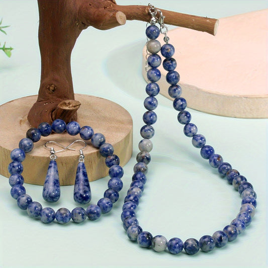 Ocean Spirit — Set de Collar, Pulsera y Aros con Piedras Azules