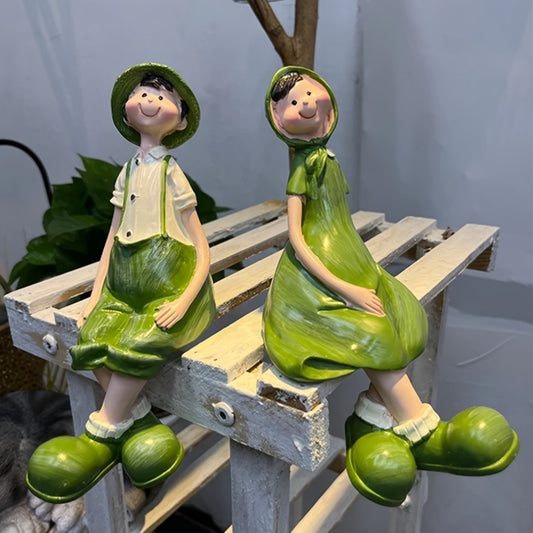 DuendeVerde NN — Set de 2 Figuras Decorativas en Resina Pintadas a Mano (Estilo Art Deco para Jardín y Eventos)