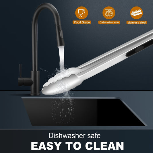 GripChef XL — Set de 3 Pinzas de Cocina en Acero Inoxidable 304 (Diseño con Bloqueo, Resistentes al Calor, Antideslizantes)