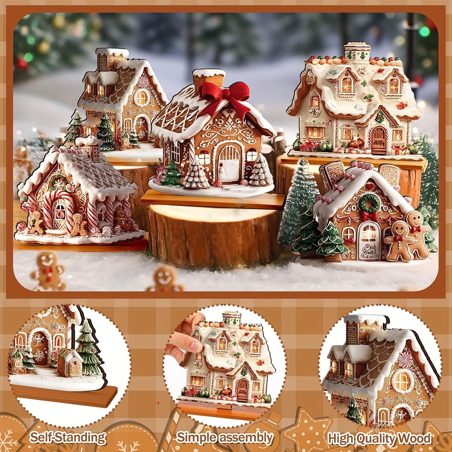 🍪 Adornos de Mesa Navideños Casa de Jengibre (5 piezas)