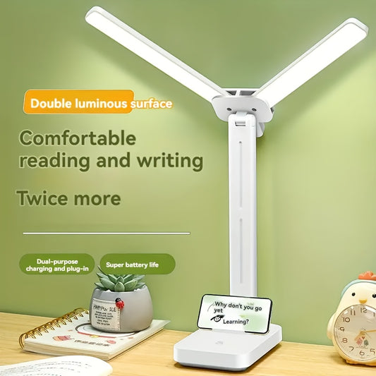 FlexGlow AN — Lámpara LED de Escritorio con Doble Cabezal y Control Táctil (Recargable, 3 Modos de Luz, Puerto USB, Color Blanco)