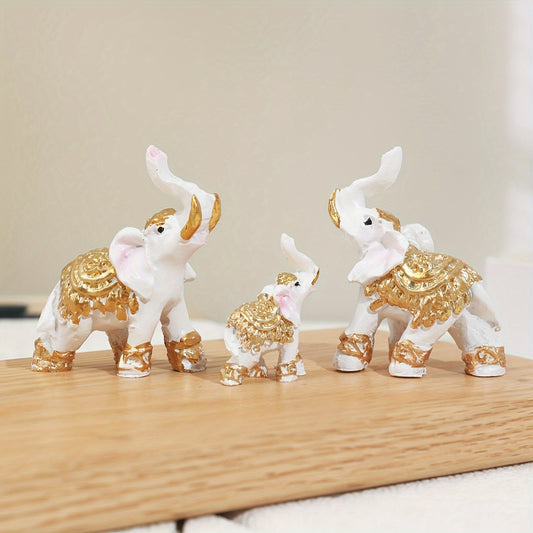 EleCharm UR — Set de 3 Figuras Decorativas de Elefantes Bebé Dorados (Resina, Uso Interior y Exterior)