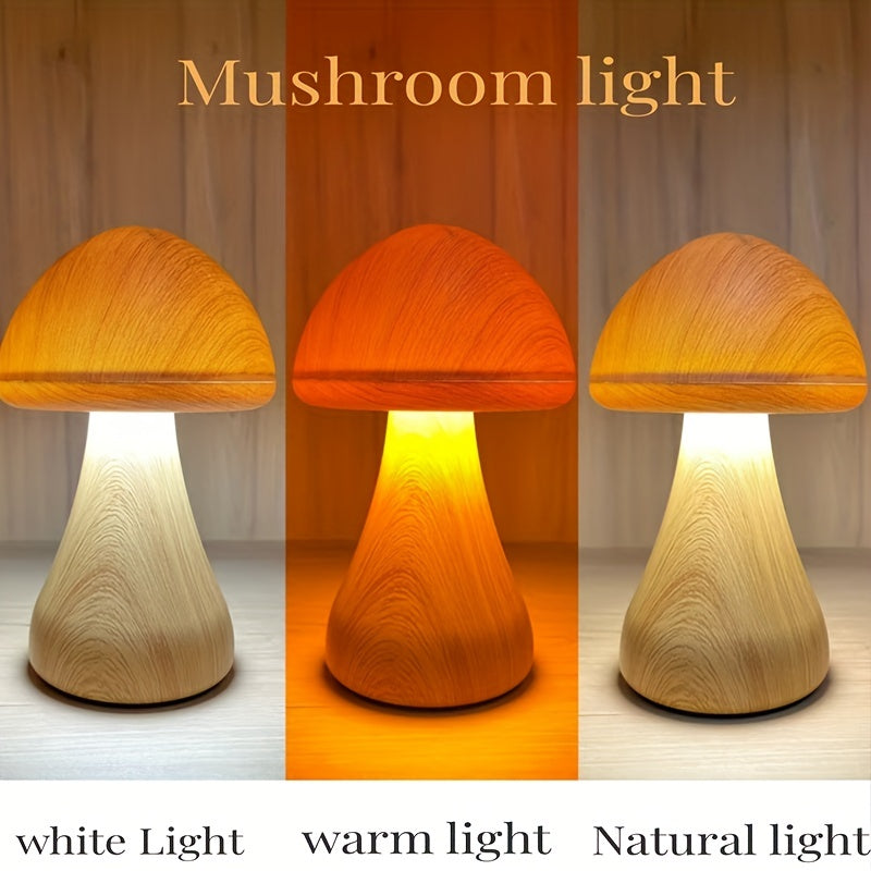 1pc rechargeable mushroom night light, 3color LED desk light, creative mushroom desk light, bedroom bedside light, dimmable LED lighting, home decor light, home warm gift, Valentine's Day gift