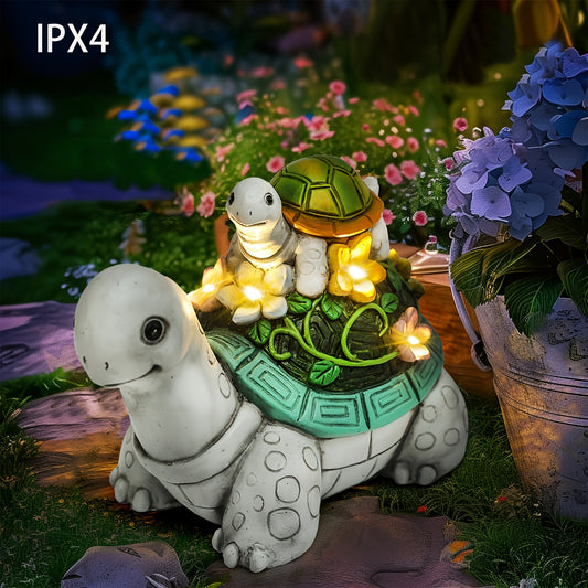 TortuLuz AJ — Estatua Solar de Tortuga con 7 Luces LED (Decoración Exterior en Resina, 1 Unidad)