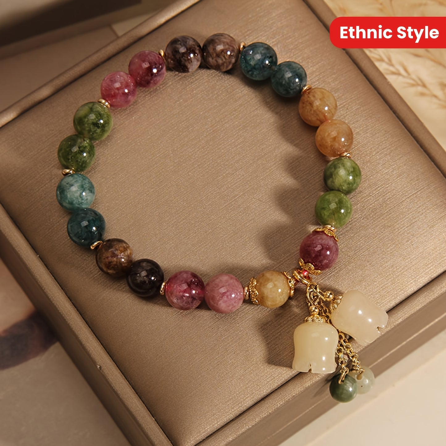 FlorÉtnica CY — Pulsera de Piedras Naturales con Dije Floral en Estilo Étnico