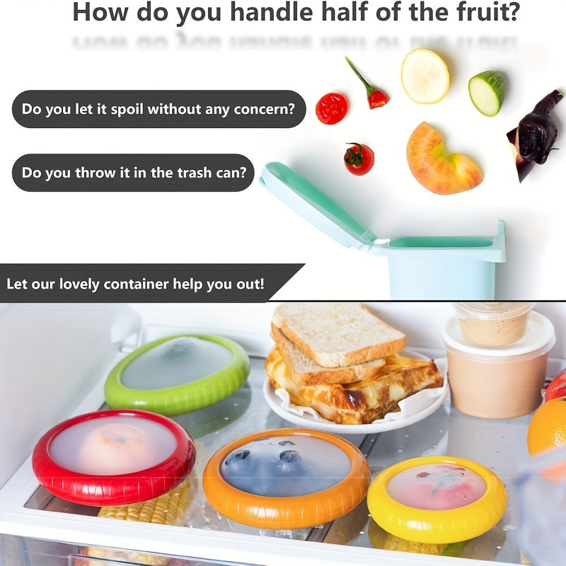 A Set of 4 Silicone Fruit And Vegetable Storage Containers, Reusable Fridge Storage Boxes, Ideal for Preserving Avocados, Tomatoes, And Perfect for Garlic, Onions, Lemons, And Potatoes.