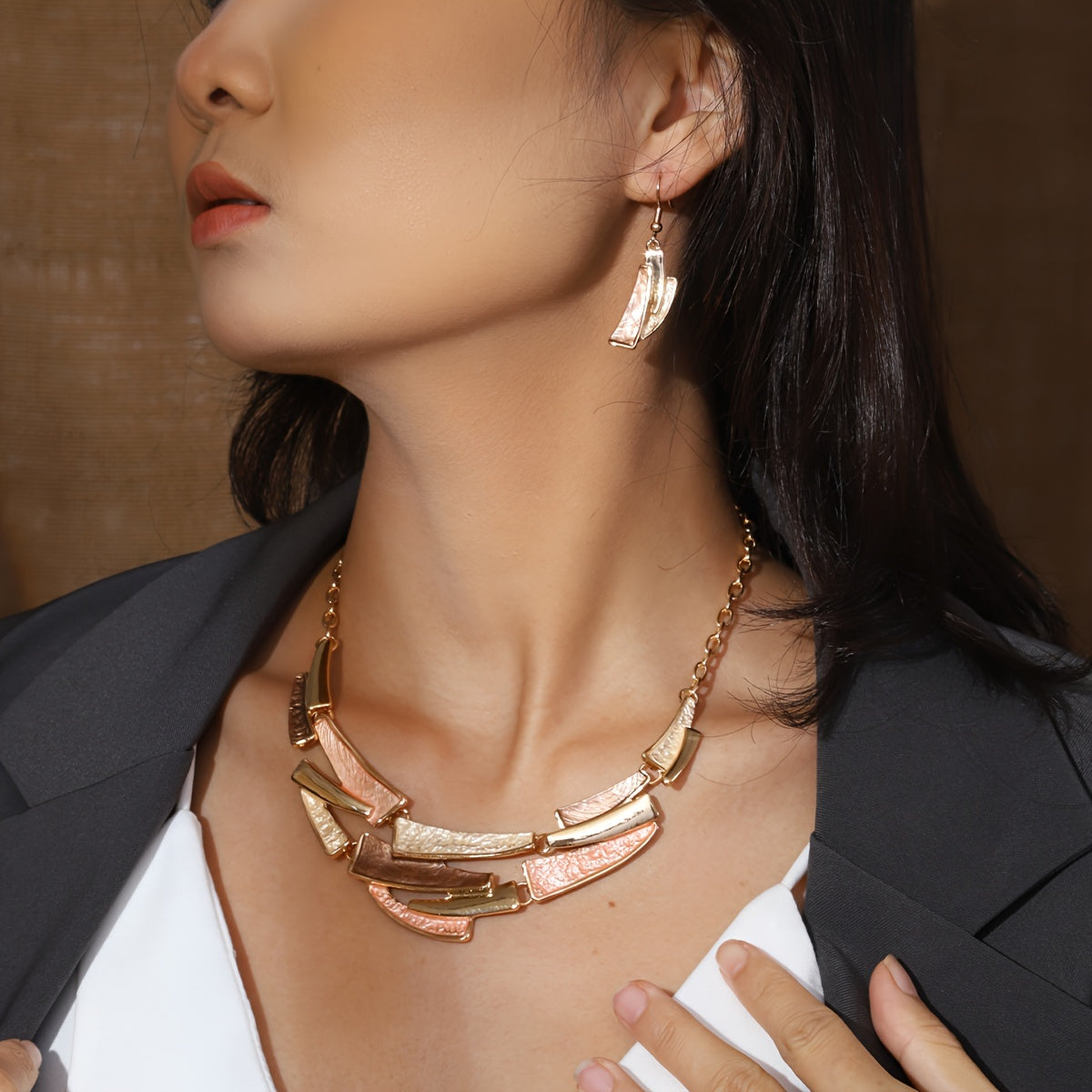 Geometric Link Earrings and Necklace Set: Vintage Bohemian Style, Zinc Alloy Material, Suitable for Daily Wear and Parties