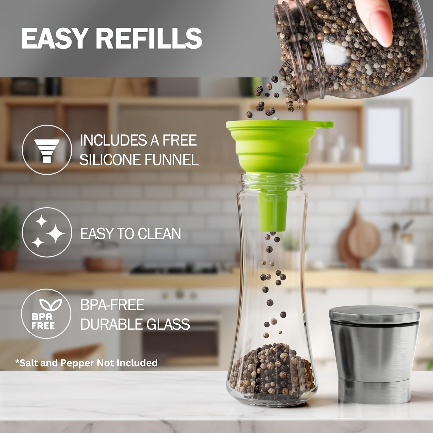 2pcs Premium Stainless Steel Salt and Pepper Grinder Set - Adjustable Ceramic - High Glass Salt and Pepper Mill - This elegant yet practical grinder set enhances your cooking experience, adding flavor to your kitchen