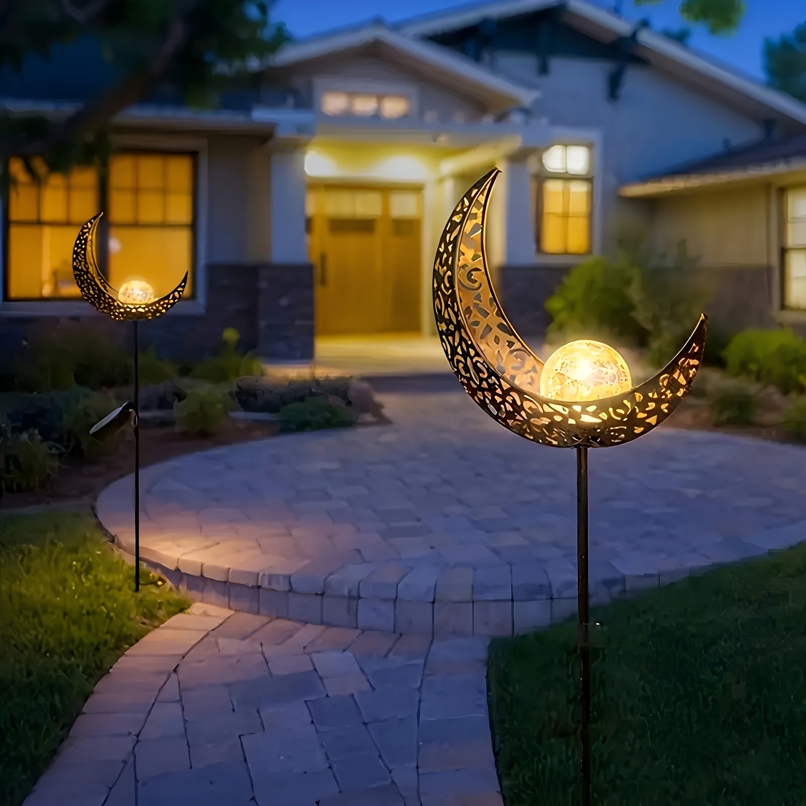 BEAKJEONG Solar-Powered Outdoor Moon Light with Motion Sensor & 3D Glowing Moon Effect - IP65 Waterproof & Rustproof Metal/ABS Construction, 39.88cm Large Solar Garden Lamp for Pathway, Patio, RV, Camping - Warm White LED Moo