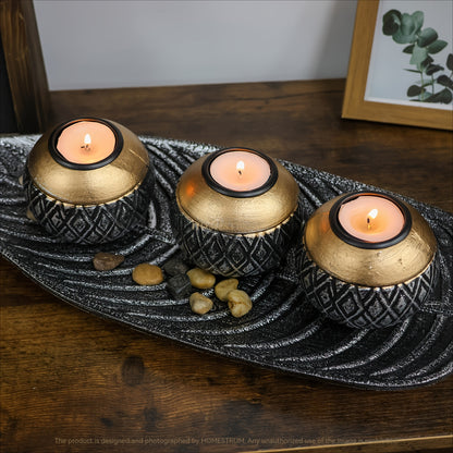 Leaf Harmony — Set de Portavelas de Madera con Bandeja y Esferas