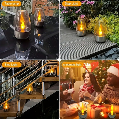 Solar Flame Set — 6 Velas LED Solares de Acero Inoxidable