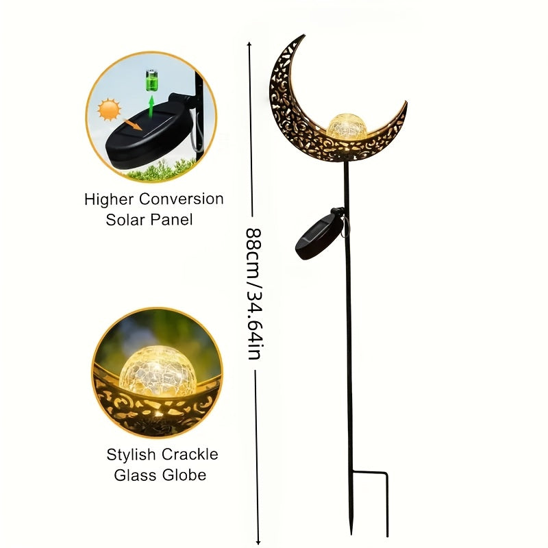 BEAKJEONG Solar-Powered Outdoor Moon Light with Motion Sensor & 3D Glowing Moon Effect - IP65 Waterproof & Rustproof Metal/ABS Construction, 39.88cm Large Solar Garden Lamp for Pathway, Patio, RV, Camping - Warm White LED Moo