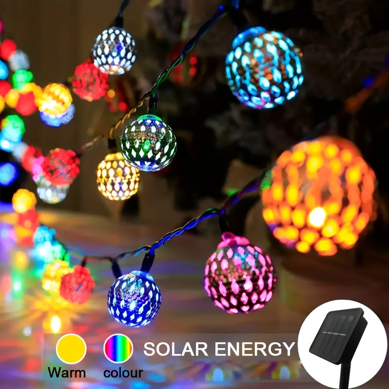 Solar-Powered Metal Globe String Lights - Colorful, Durable Outdoor Fairy Lights for Garden, Patio, Christmas, Weddings, and Parties, Solar Charged Nickel Battery, Capacity, Outdoor Lighting | Colorful Globe Lights | Solar Ch