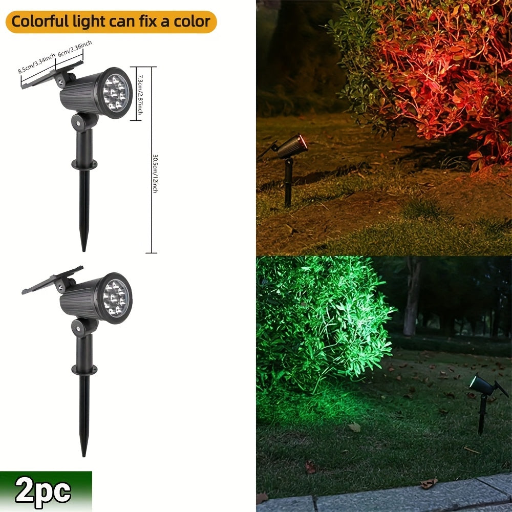 2pcs 9 LED Solar Spot Lights, IP65 Outdoor RGB Solar Landscape Lights Brightness Adjustable for Garden Yard Trees Backyard Driveway Patio Lawn Decoration Street Lamp Spotlight