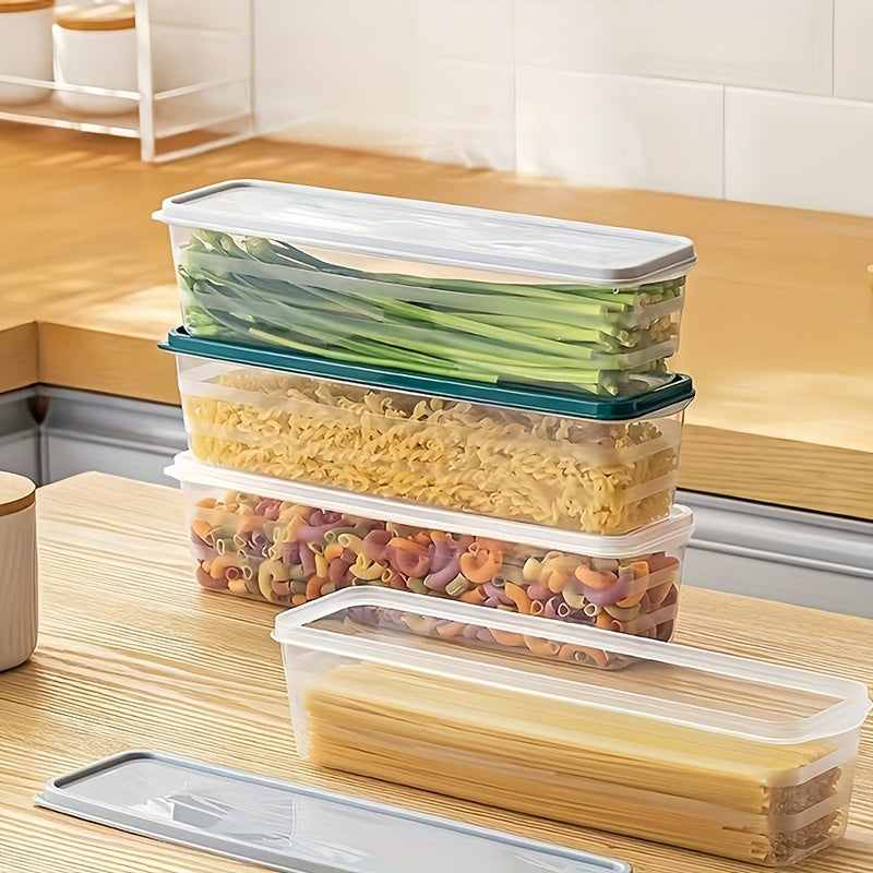 4pcs Small Noodle Box Set, Transparent Rectangular Plastic Pasta Storage Containers with Lids - Durable Airtight Reusable and Stackable Food Keepers for Cilantro, Green Onions, Mint, Kitchen Fridge Organizers, Home Refrigerat