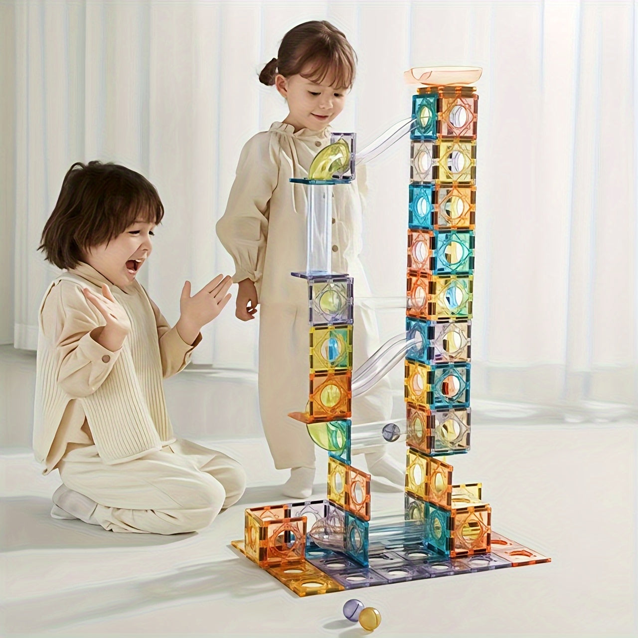 73pcs STEM Novel Magnetic Track Building Blocks 3D Color Magnetic Tile Set, Suitable for Boys And Girls Aged 3-8 to Enhance Spatial Awareness And Improve Hands-On Skills, Perfect for Birthdays, Valentine'S Day, And Other Holi