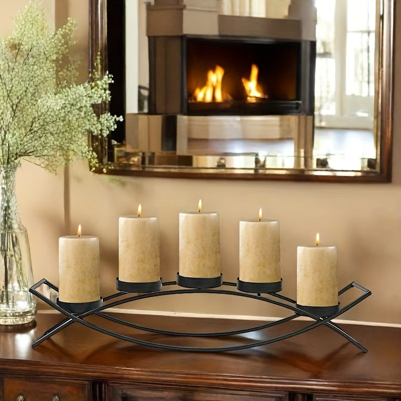 HAOYIER 5-Tier Modern Black Metal Candle Holder Stand with Sturdy A-Frame Design - Heavy-Duty Tabletop Candlestick for 5 Candles (Candles Not Included) - Elegant Centerpiece for Dining Table, Mantel, Weddings & Home Decor - S