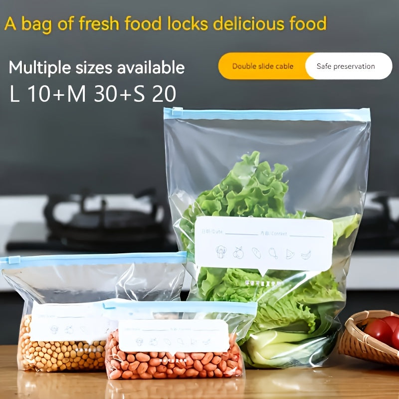 ZipFresh HM — Set de 60 Bolsas de Almacenamiento de Alimentos con Cierre Deslizante (3 Tamaños, Cuadradas, Aptas para Congelador)