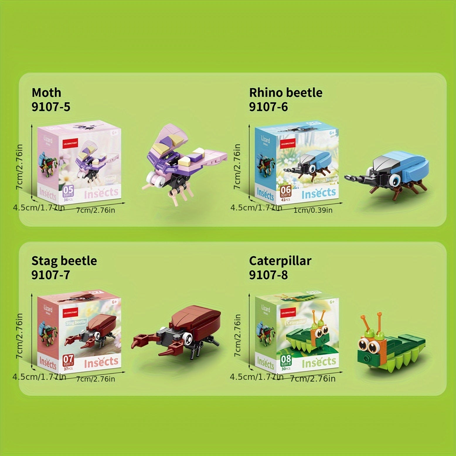 10-in-1 Mini Cute Insect Series Building Blocks Set, Christmas Gift Assembly Toy, Insect Model Kit, Holiday Birthday Present, Halloween Thanksgiving Tabletop Decor, 10 Small Models or Combine into One Large Model, 10 Boxes