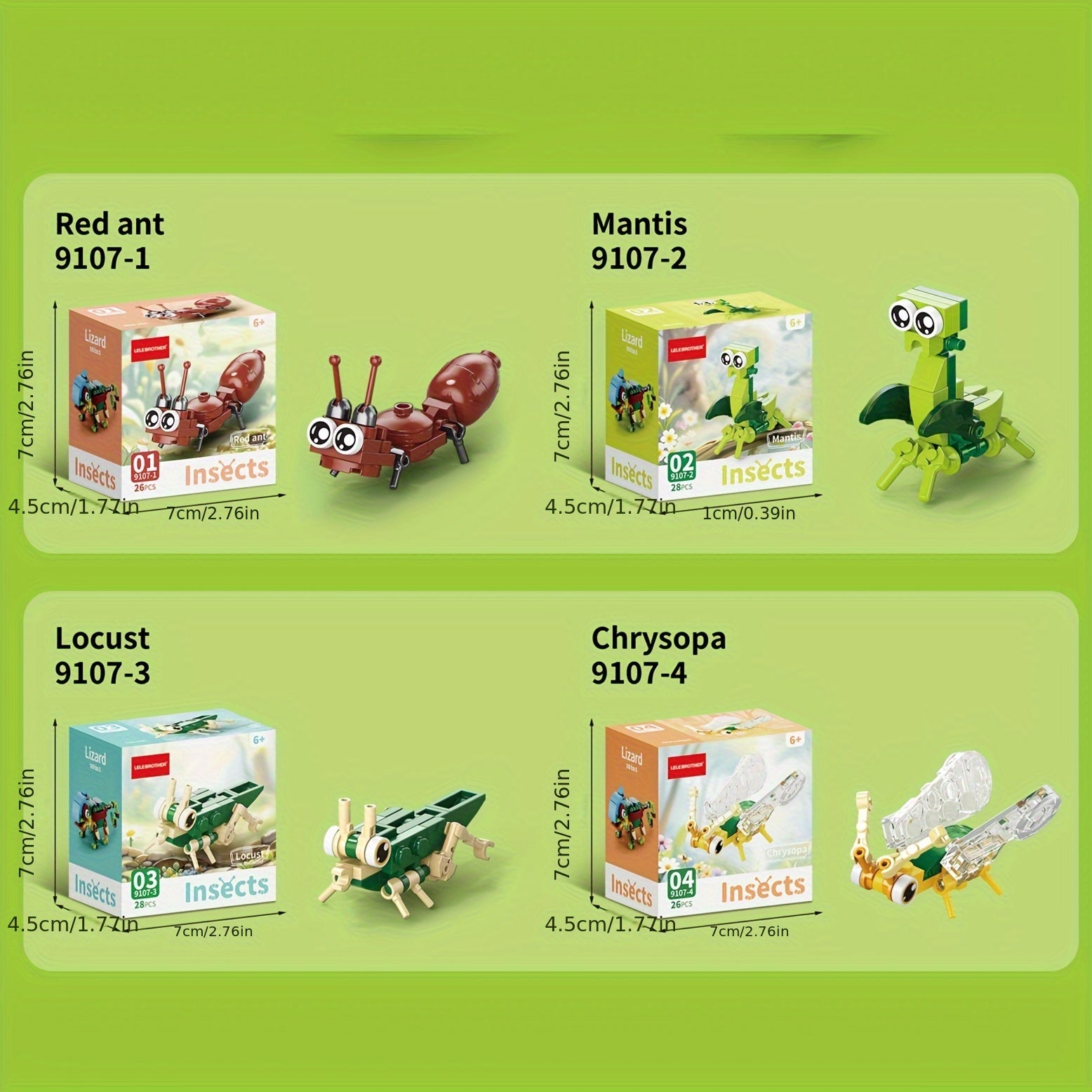 10-in-1 Mini Cute Insect Series Building Blocks Set, Christmas Gift Assembly Toy, Insect Model Kit, Holiday Birthday Present, Halloween Thanksgiving Tabletop Decor, 10 Small Models or Combine into One Large Model, 10 Boxes