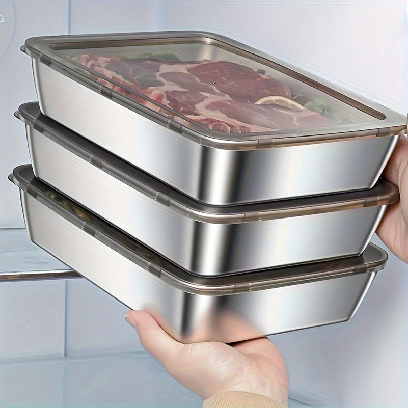 3pcs Stainless Steel Food Storage Containers, Leakproof, BPA-Free, Reusable, Easy to Clean, Stackable, Use Without Electricity, Made of Material That Can Be Used for Food Contact, with Kitchen Organizer for Refrigerator, Free