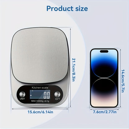 Kolzp PQ — Balanza Digital de Cocina de Alta Precisión con Pantalla LCD (Acero Inoxidable, Multimedición, Sin Baterías Incluidas)