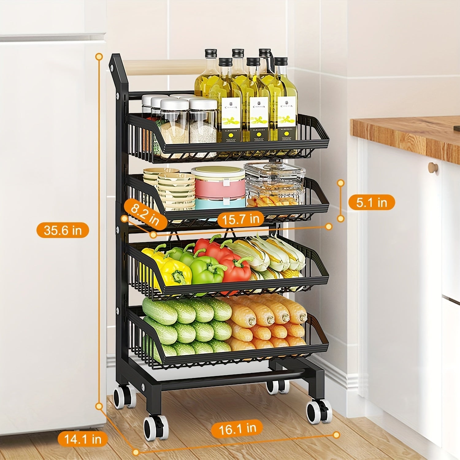 Heavy-Duty Stainless Steel Utility Cart with Locking Brake Wheels, No Assembly Needed - Heavy-Duty Construction, Space-Saving Design for Kitchen, Office, Warehouse - Ideal for Home, Commercial Use - HEART LEAF, Food Storage,