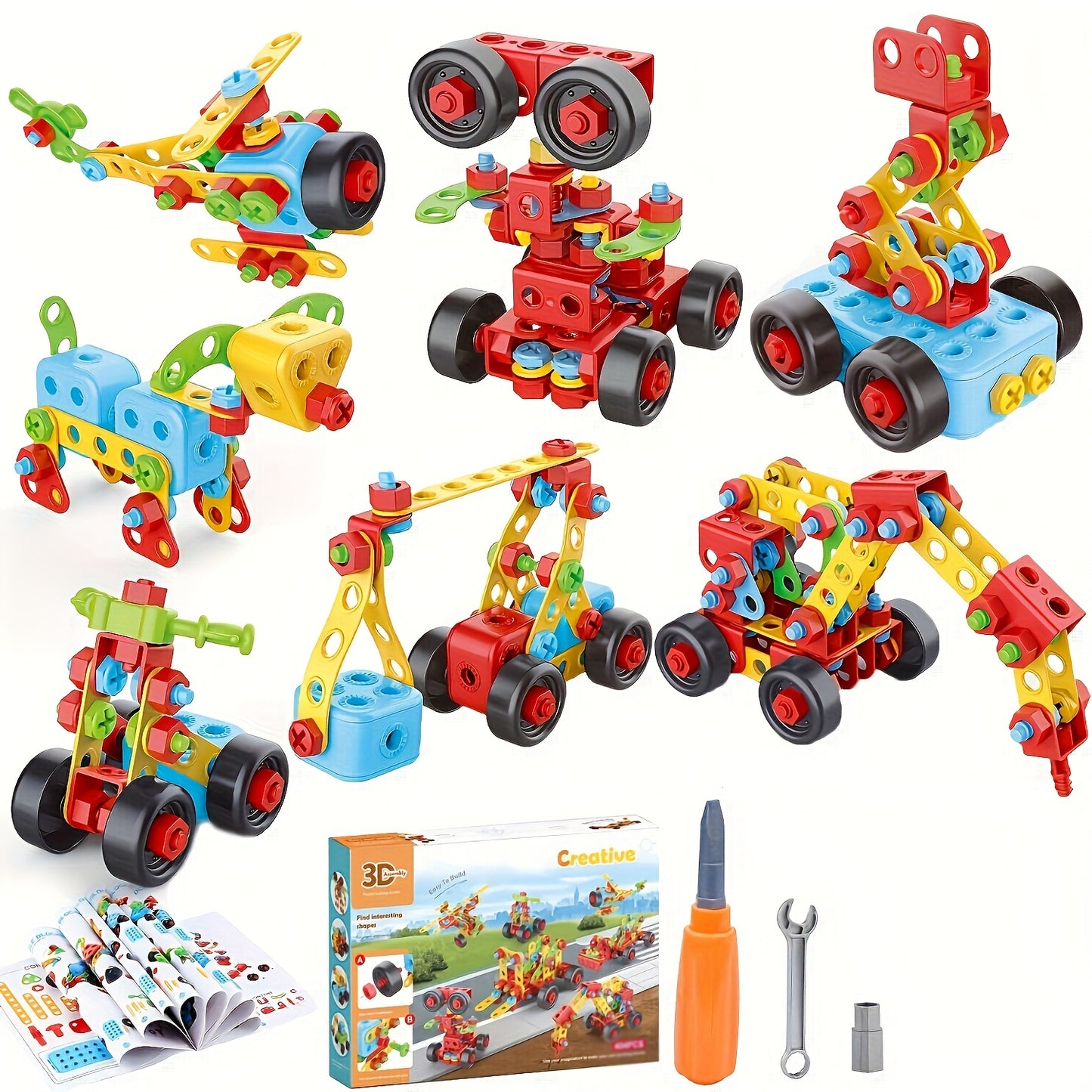 TecnoBloques RK — Set de Construcción con Tornillos y Herramientas (287 Piezas, Color Rojo, Tema Geométrico)