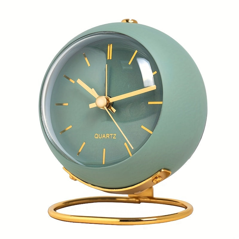 Silent Nordic-Inspired Desk Clock with Luminous Hands - Battery Operated, Metal Round Alarm Clock for Students and Home Decor