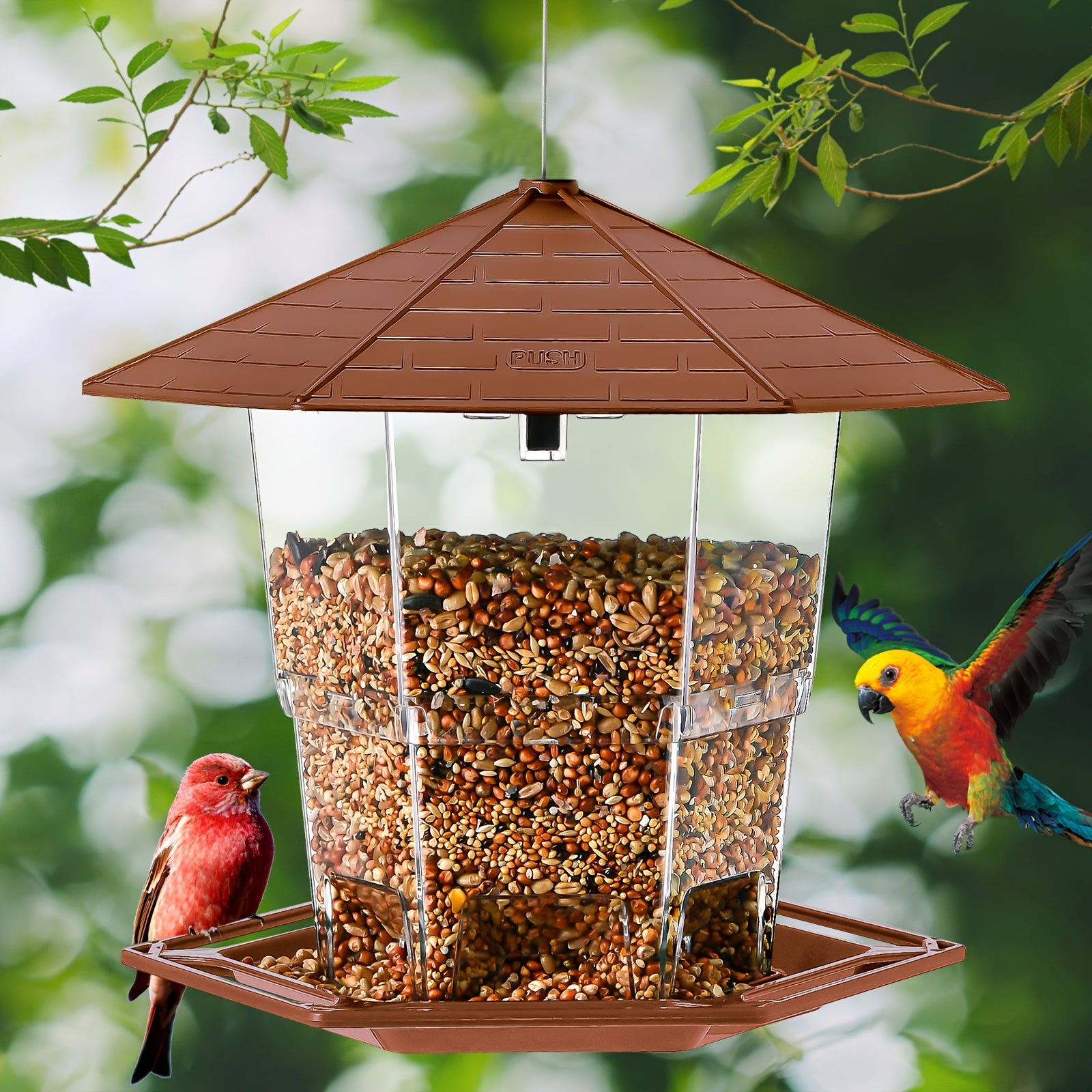 Outdoor bird feeder with clear feeding tubes & heavy-duty dome - All-Weatherproof bird feeding station, Spill-Proof Base, Easy-to-Clean - Attracts, Finches, Sparrows, Blue Jays - Durable Plastic Construction with Hanging Hook