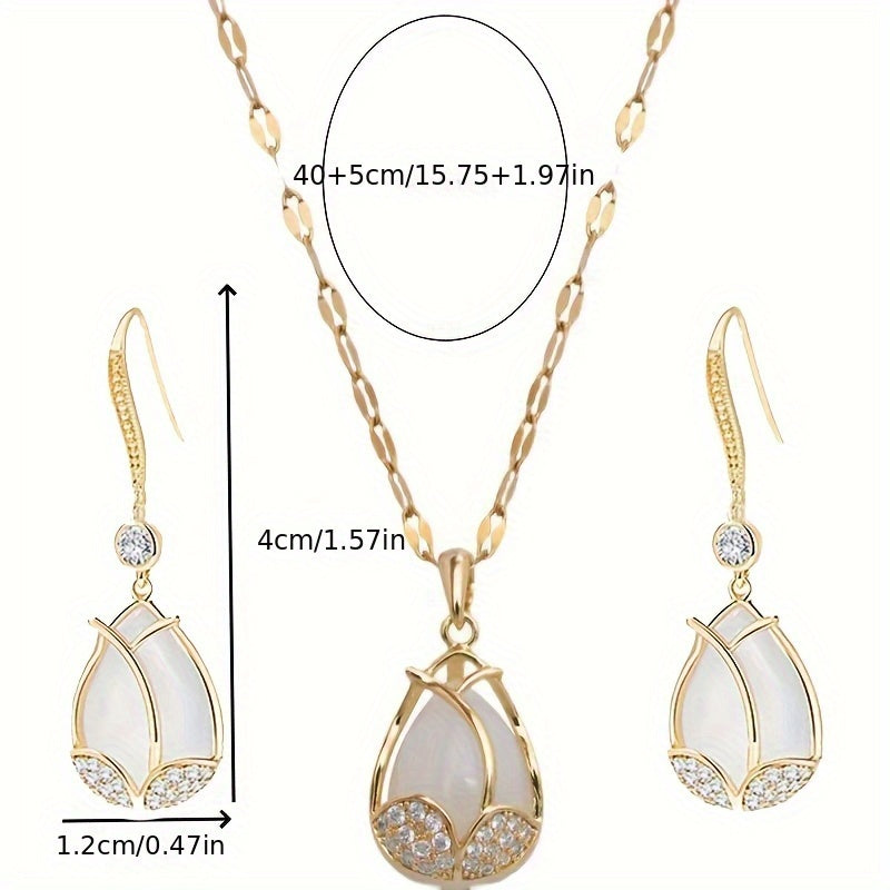 Tulip Shine — Set de Collar y Aros con Piedra Ojo de Gato (3 Piezas)