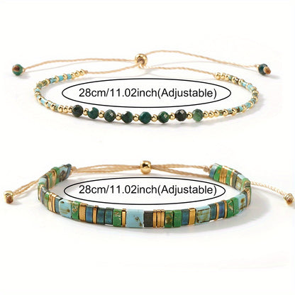 VerdeAura — Set de 2 Pulseras Bohemias con Cuentas de Vidrio y Piedras Semipreciosas