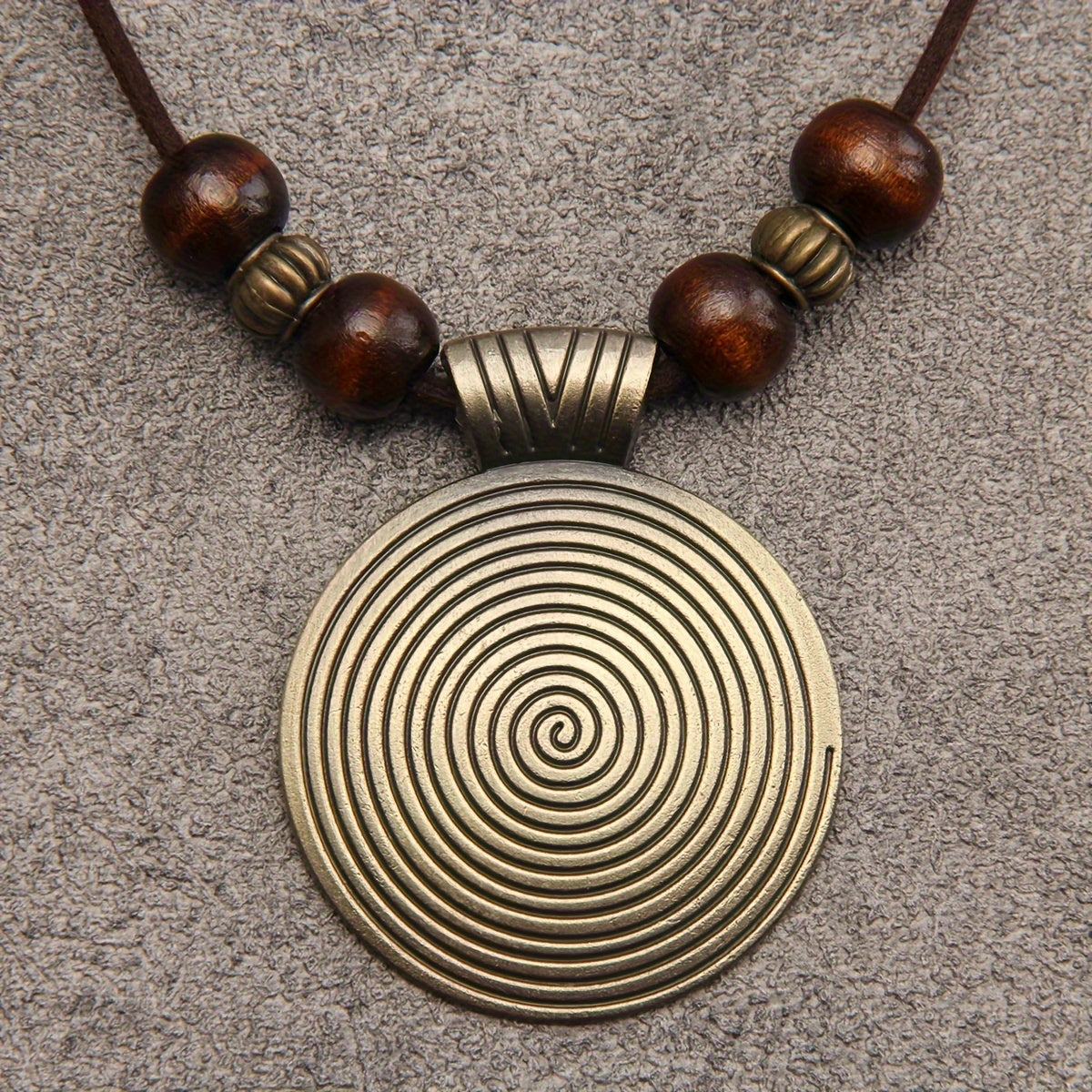 Bohemian Vintage Wooden Bead Necklace with Zodiac-Inspired Spiral Design - 12 Bead Long Chain Necklace for Women, Earthy Brown Boho Jewelry for Casual & Formal Outfits