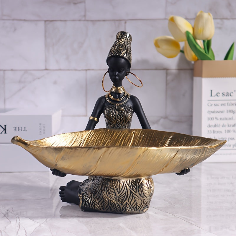 1pc Handcrafted Resin Statue Ornament - Elegant Black & Golden Woman Sculpture with Intricate Patterns, Versatile Indoor/Outdoor Decor for Living Room, Bedroom, Study - Ideal Christmas, Thanksgiving, Anniversary Gift, Statues