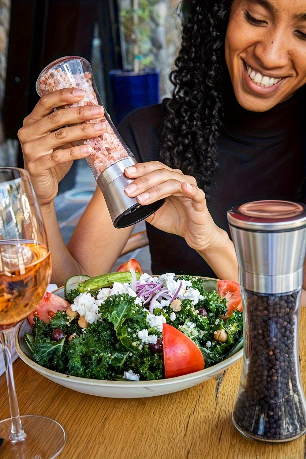 FlavorMill FD — Set de 2 Molinillos de Sal y Pimienta en Acero Inoxidable y Vidrio Alto (Cerámica Ajustable)