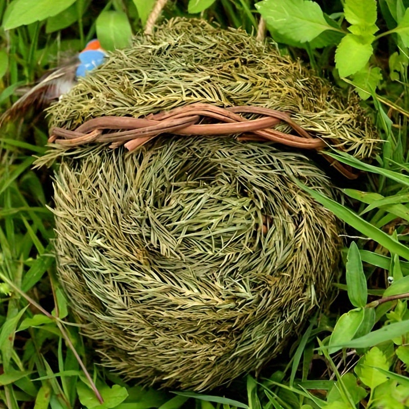 1pc Handmade Grass Bird Nest, Pine Needle Woven Parrot Nest Pearl Bird Nest Warm And Coldproof, Small Pet Ideal Hideout, Pastoral Yard Aerial Charm Round Bird House, Bird Nesting Box