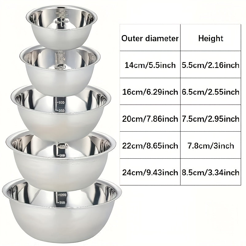 5-Piece Stainless Steel Mixing Bowl Set with Non-Slip Base - Durable, Food-Safe Bowls for Kitchen Use