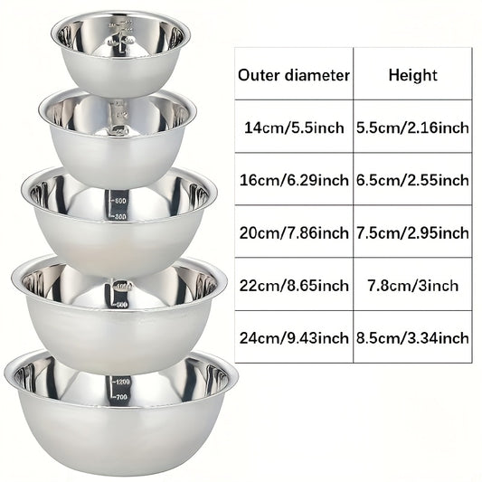 ChefSteel WX — Set de 5 Bowls de Mezcla en Acero Inoxidable con Base Antideslizante (Forma Redonda)