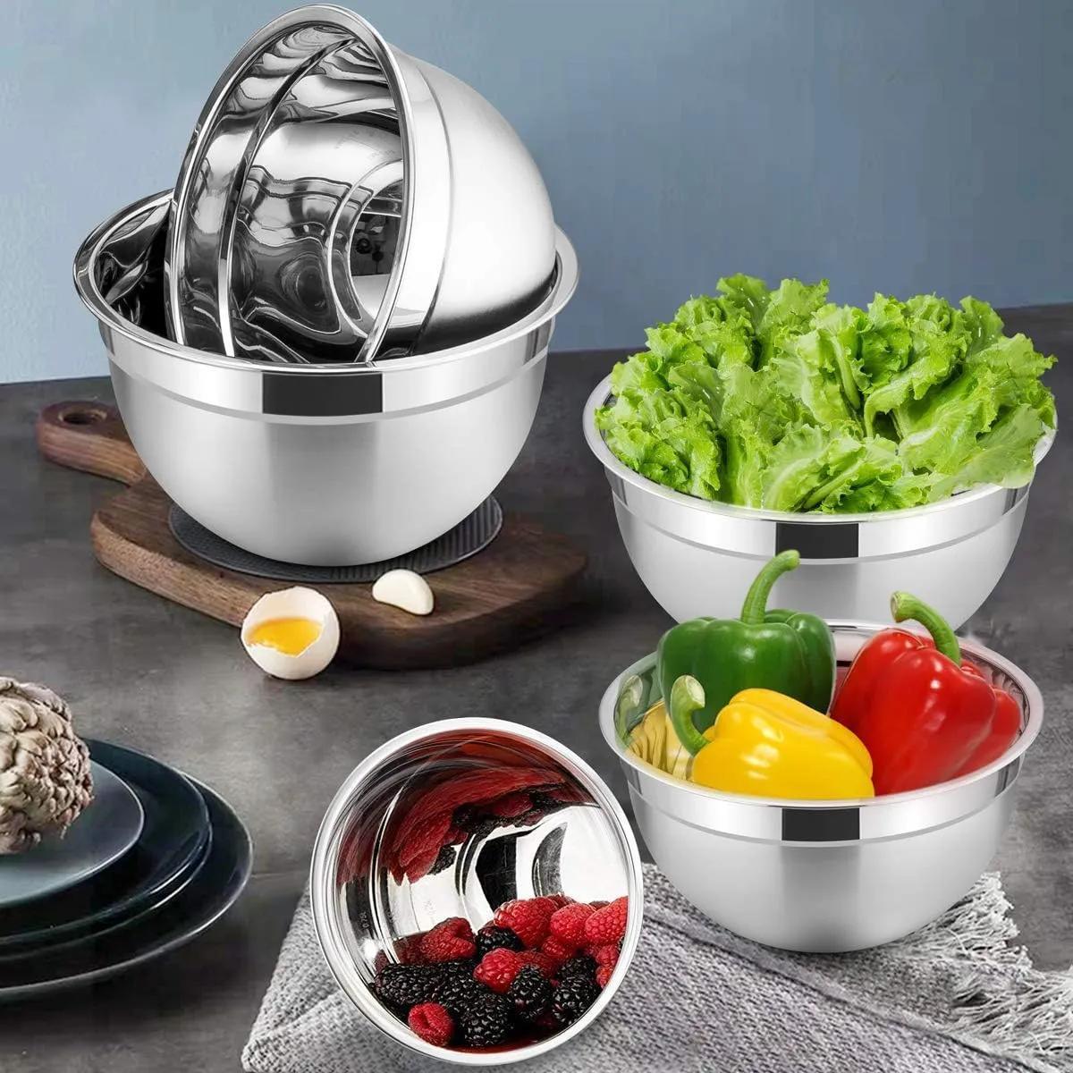5pcs Stainless Steel Bowl Set, Multi-Functional Kitchen Mixing Bowls with Sealed Lids, Oven-Safe for Baking, Serving Fruits and Vegetables. Ideal for Home Kitchens, Restaurants, Picnics, Camping, Christmas, Easter, Thanksgivi