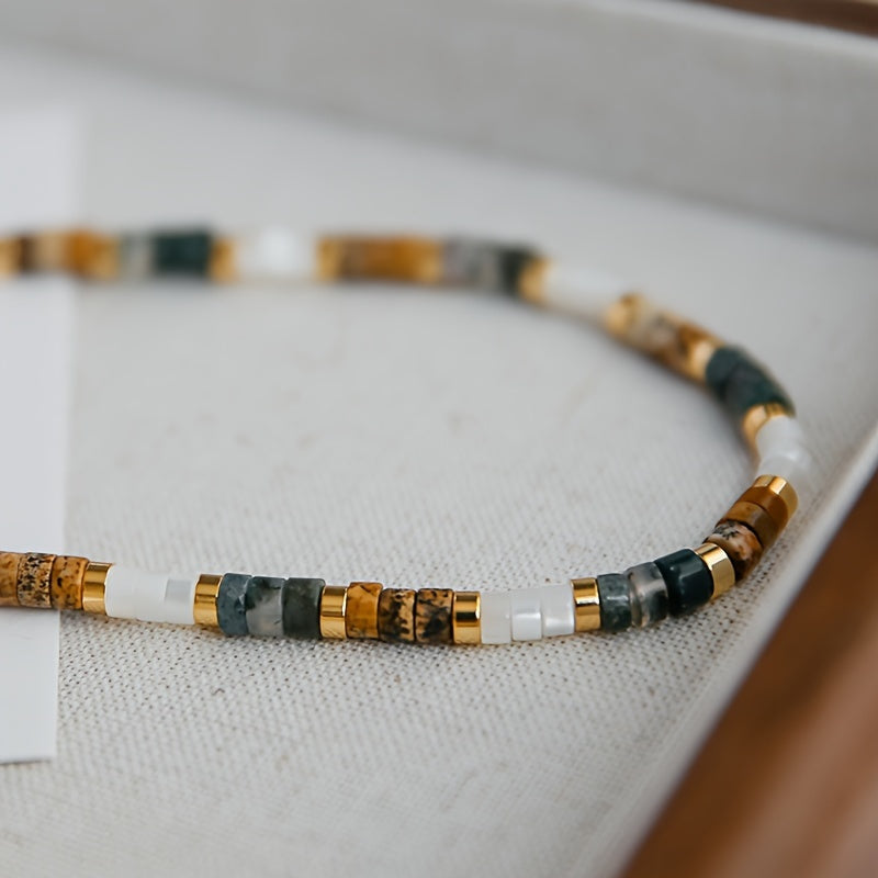 Vintage Bohemian Style Women'S Necklace with Earthy Tones and White Gemstones, Layered Beaded Clavicle Chain Jewelry, Suitable for Parties, Gifts, and Casual Attire