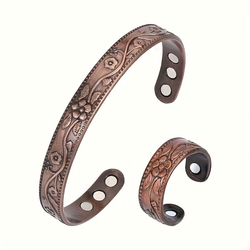 Set of two, copper alloy adjustable ring and bracelet set, Men's and Women's jewelry