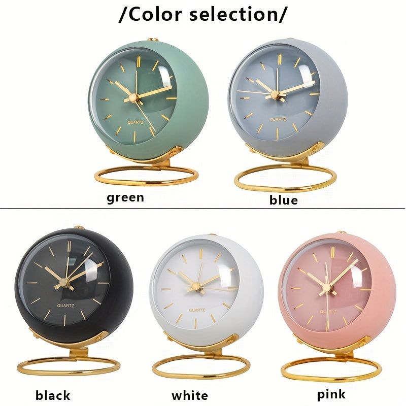 Silent Nordic-Inspired Desk Clock with Luminous Hands - Battery Operated, Metal Round Alarm Clock for Students and Home Decor