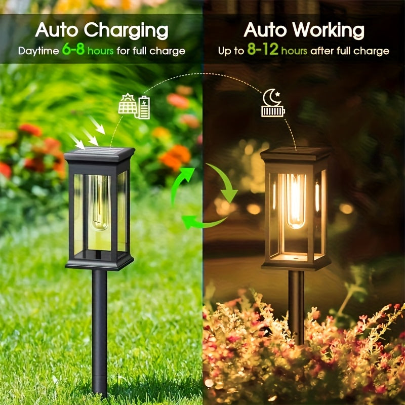 6 Solar Tungsten Filament Lawn Lamp Commercial Street and Area Lighting, Commercial Lighting for Outdoor Atmosphere Decoration-LED Lawn Lamp Suitable for Villa, Garden, Courtyard, Path and Terrace Landscape Lighting